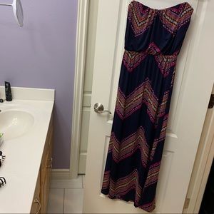 Chevron Pattern Maxi Strapless Dress